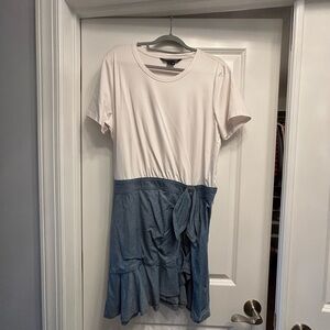 Veronica Beard Cream and Light Blue Two-Tone Mini Dress